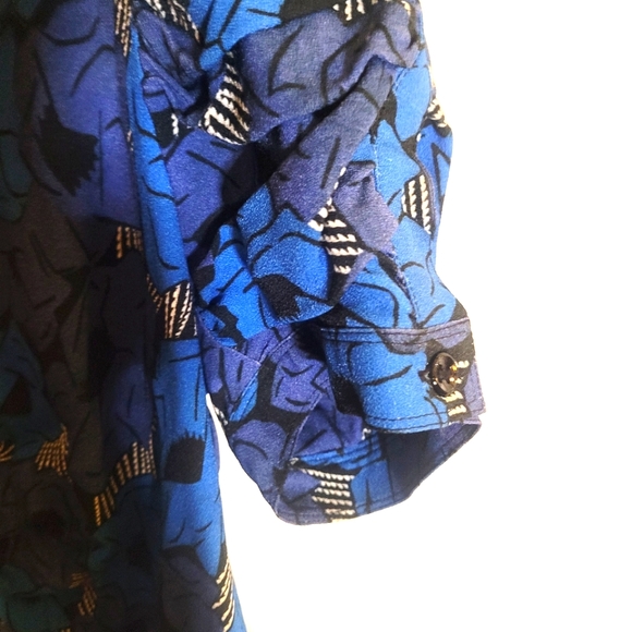 NWT YVES SAINT LAURENT Resort 2012 YSL Tie Front Blue floral Print Crepe dress - Picture 3 of 6